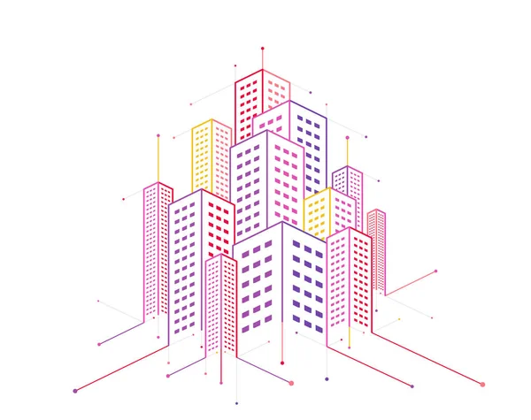 点と線を結ぶデジタル技術スマートシティ ビルオートメーションの概念 スマートシティ — ストックベクタ
