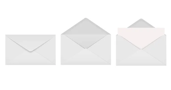 Conjunto Envelopes Papel Branco Branco Posição Aberta Fechada Com Folha —  Vetores de Stock