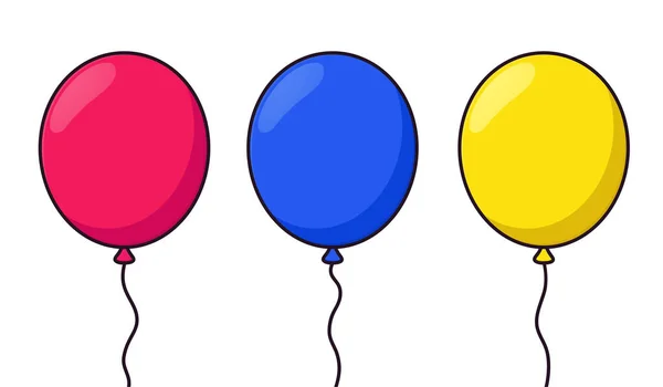 白色背景上的气球红色蓝色黄色 庆祝活动的空气装饰品 — 图库矢量图片