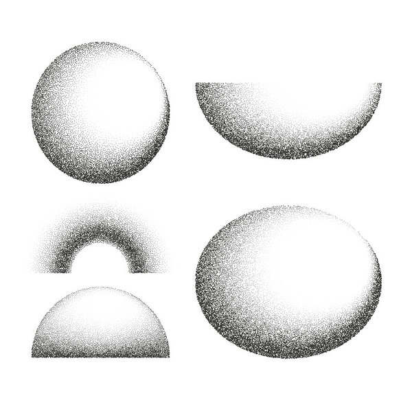 Gradient circles pattern halftone round elements black noise points.