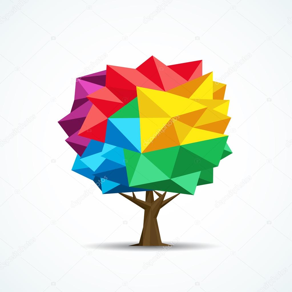 Icona albero colorato disegno geometrico poligono — Vettoriale Stock