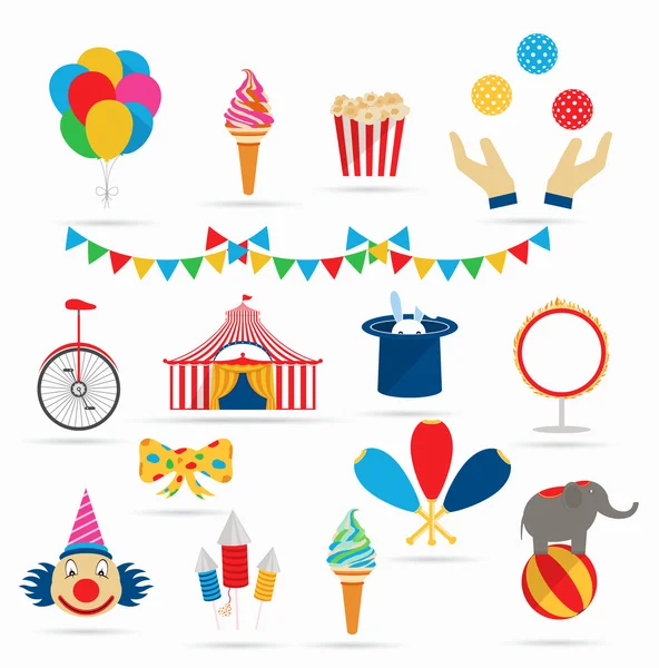 Iconos de circo en un estilo plano — Vector de stock