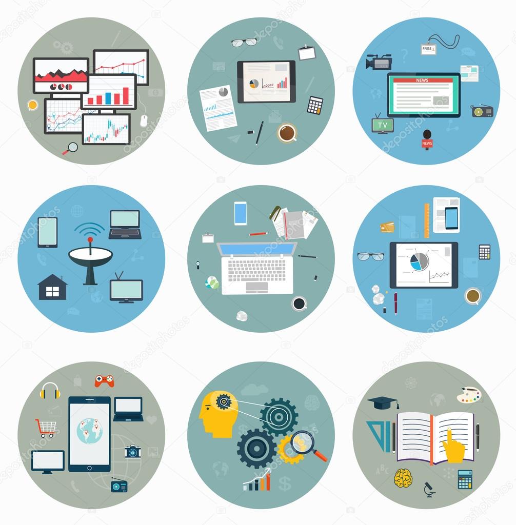 Flat icons for web and mobile, business strategy, concept mobile