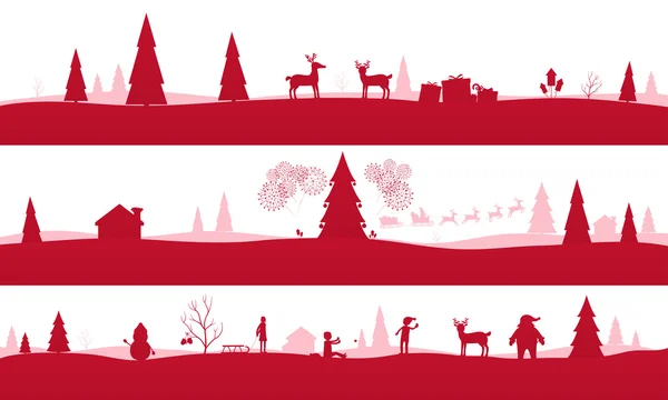 Feliz Navidad Paisajes, conjunto de fondos festivos rojos — Vector de stock