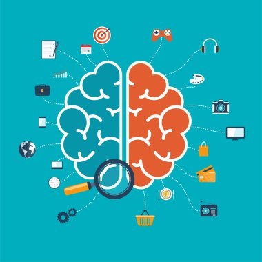 Web ve mobil uygulamaları veya infographics için simgeler konsepti ile beyin