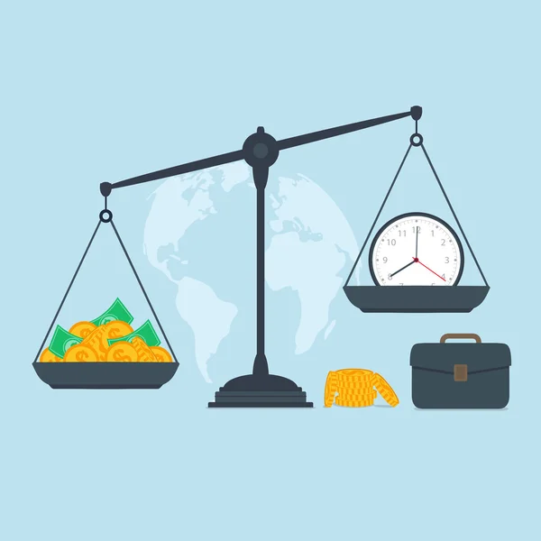 Time and money on scales, business success — Stock Vector