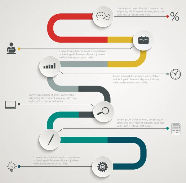 Línea de tiempo de infografía vial con iconos — Vector de stock