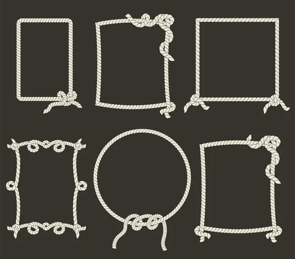 Cadres de corde décoratifs sur fond noir — Image vectorielle