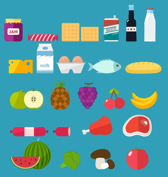 蔬菜和水果图标设置的食物 — 图库矢量图片