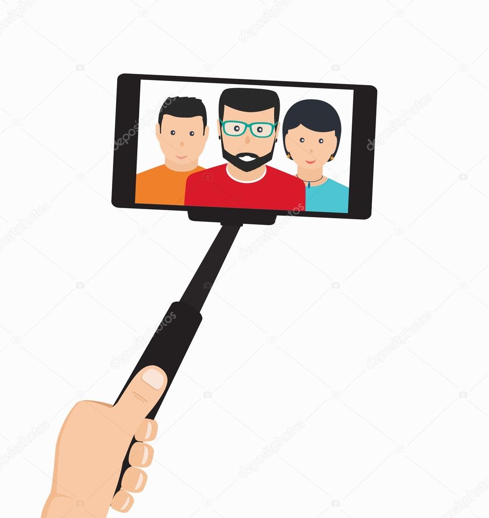 Monopod in Hand Taking Selfie in the Group of People On a Mobile