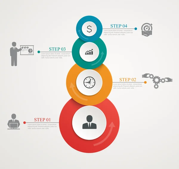 Cercles abstraits Pièces Infographie avec structure étape par étape . — Image vectorielle