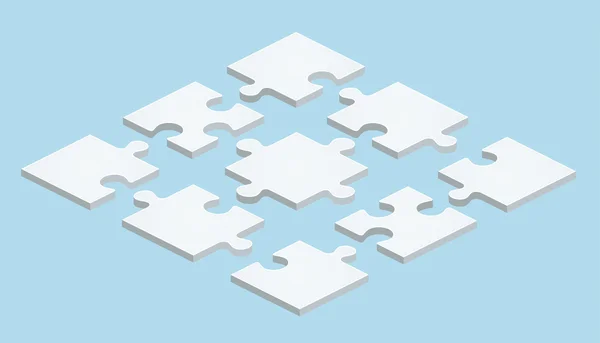 Puzzle plat dans la conception isométrique sur fond bleu — Image vectorielle