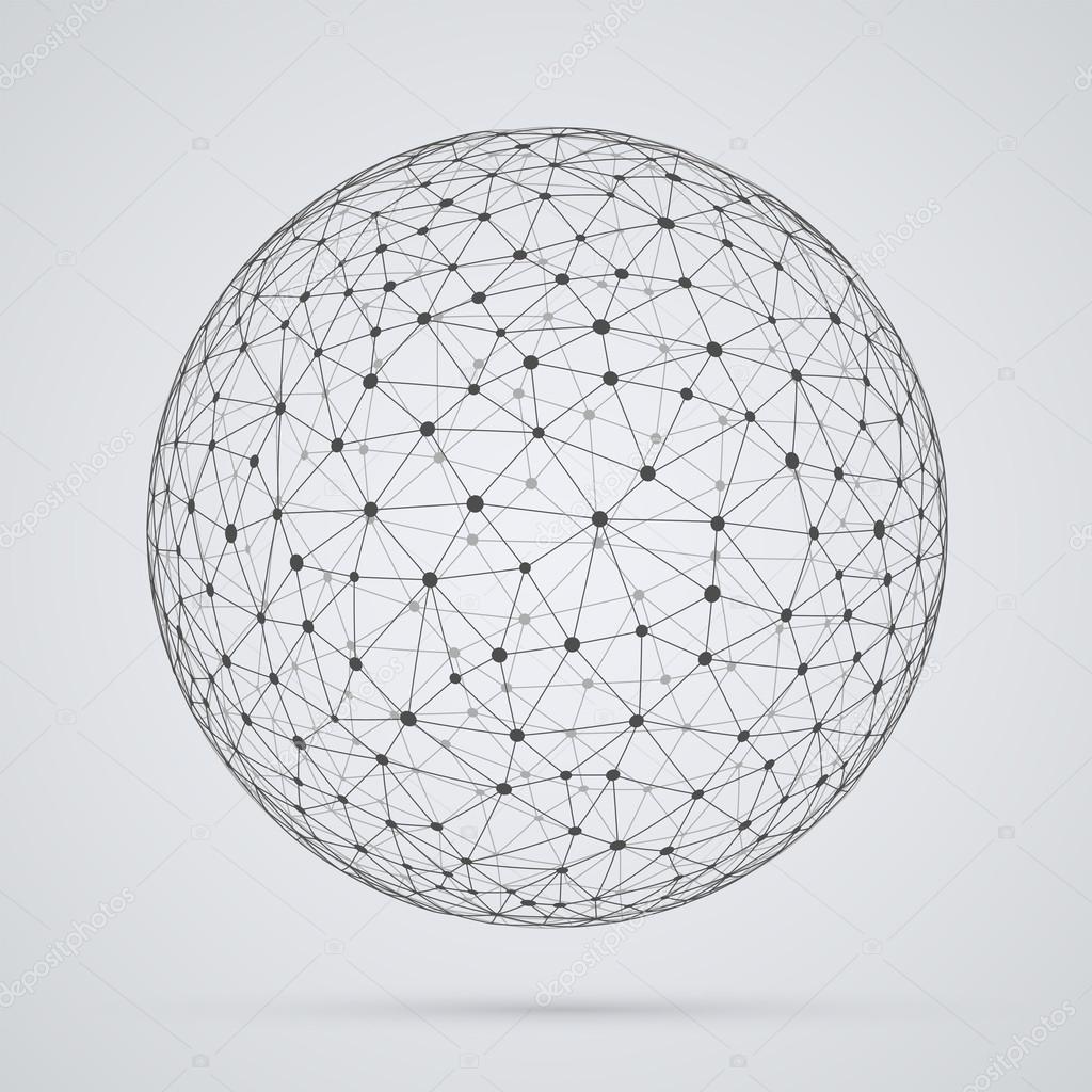 Global  network, sphere. Abstract geometric spherical shape with