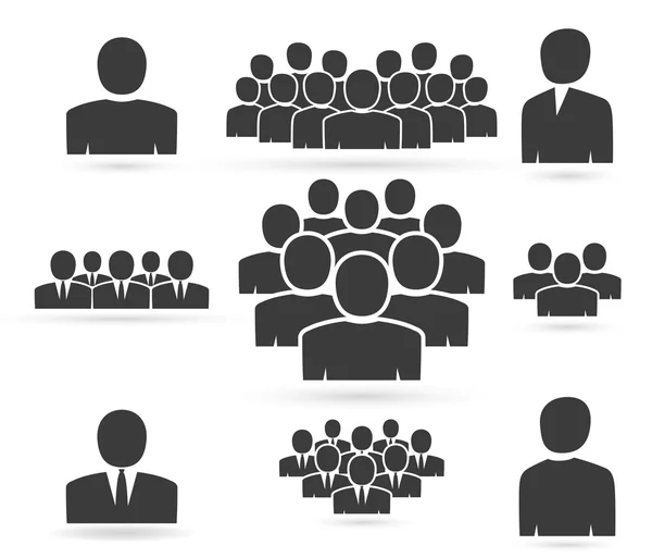 Crowd of people in team icon silhouettes — Stock Vector