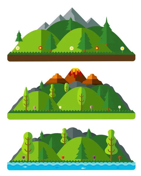 Diseño de paisajes naturales, colinas y montañas. Paisaje natural — Vector de stock