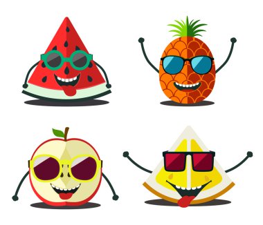 Komik meyve ayarlayın. Tasarım karikatür dilimleri gıda ananas, Kenneth'in