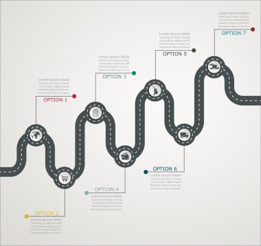Road infographic timeline stepwise structure with icons, busines clipart