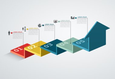 Infographic tasarım şablonu ile adım yapısı yukarı ok, Busine