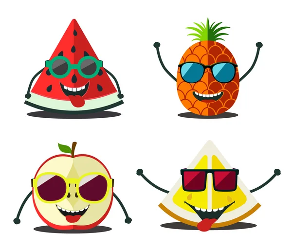 Funny fruits set. Design cartoon slices food  of pineapple, lemo — Stock Vector
