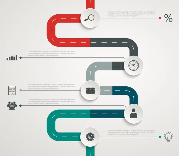 Cronología de la infografía vial con iconos. Estructura vertical — Vector de stock