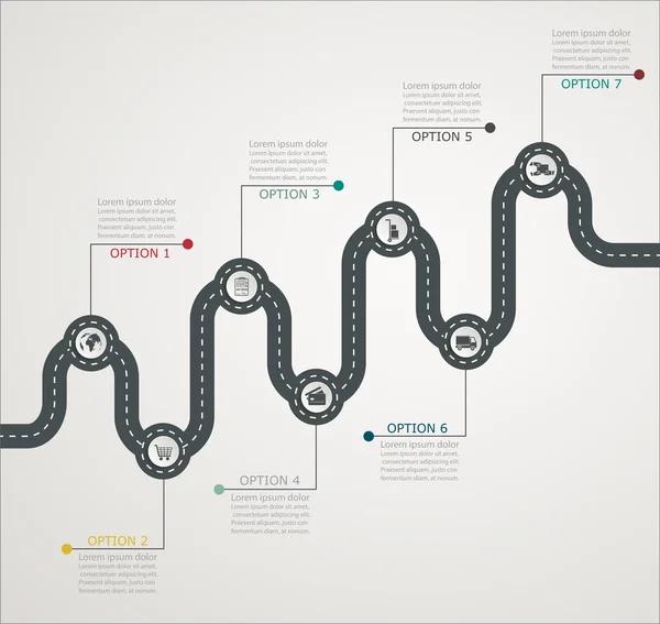 Infographic Road tijdlijn stapsgewijze structuur met pictogrammen, busines — Stockvector