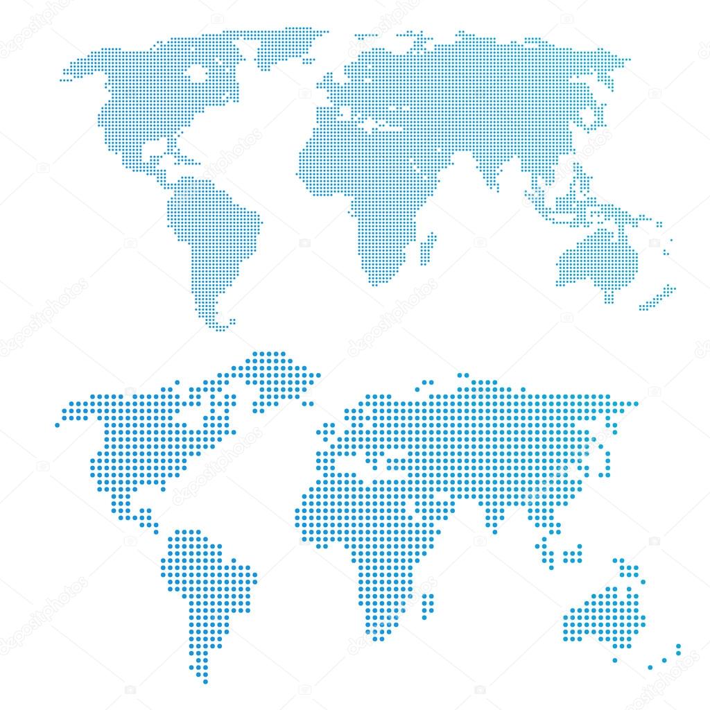 World map in dots, blue color.