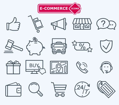 lines icons set, e-commerce, shopping
