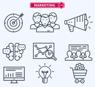Marketing flat  line icons. Training, development, planning, goa