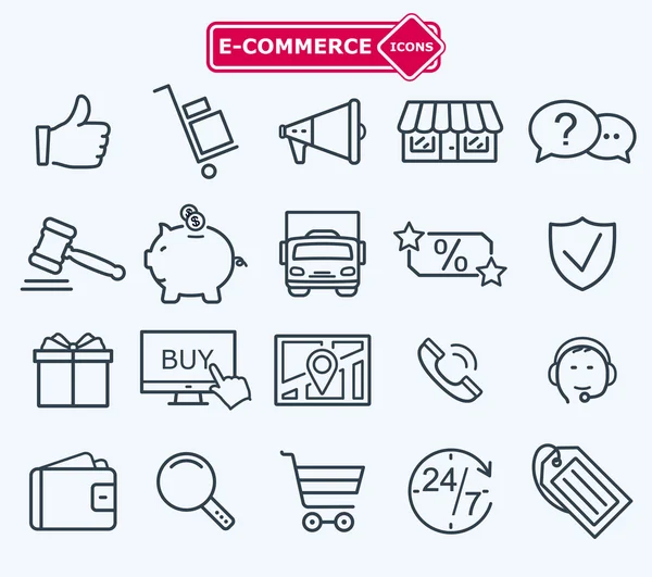 Lines icons set, e-commerce, shopping — Stockový vektor
