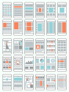 Cep telefonu akış çizelgeleri, wireframes, set arabirimi düzenleri fo