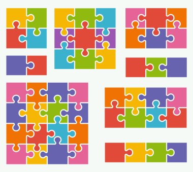 Parts of puzzles on white background in colored colors. Set of p