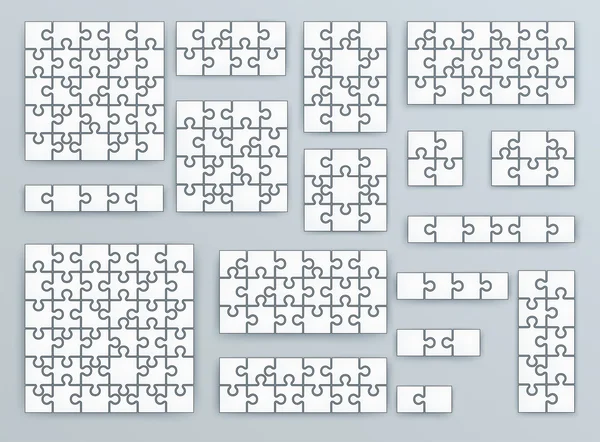 Jigsaw plantillas de rompecabezas sobre fondo blanco en color y blanco — Vector de stock
