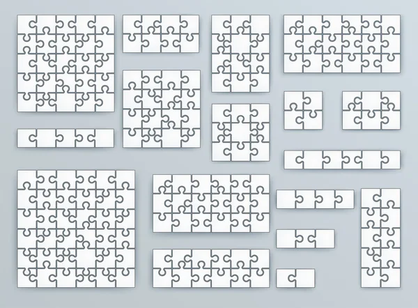 Jigsaw plantillas de rompecabezas sobre fondo blanco en color y blanco — Archivo Imágenes Vectoriales