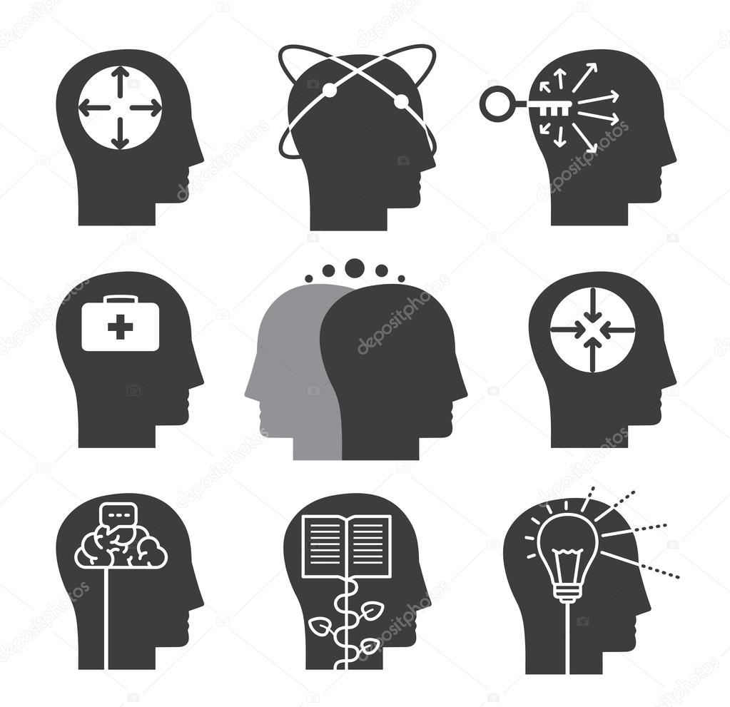 Human thinking icons, set of mental abilities