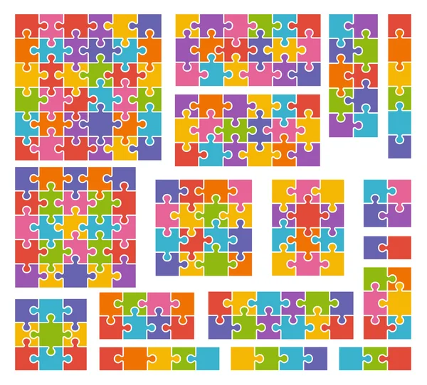 Parts of puzzles on white background in colored colors. Set of p — Stock Vector