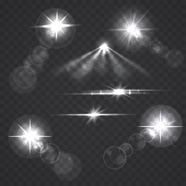 Glowing light effect stars and flashes on transparent background clipart