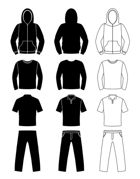 Clothing silhouettes; hoodie; t-shirt and Long sleeve — Stock Vector