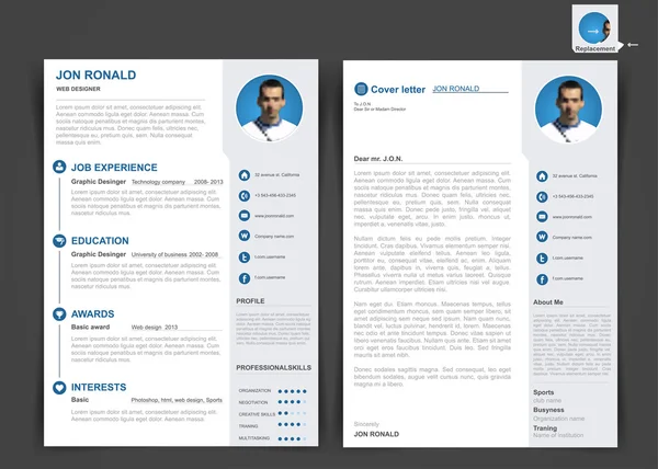 CV profesional, plantilla de CV de dos páginas — Vector de stock