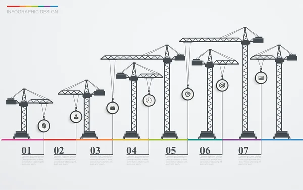 Colorata linea temporale infografica stradale con icone, fase di costruzione — Vettoriale Stock