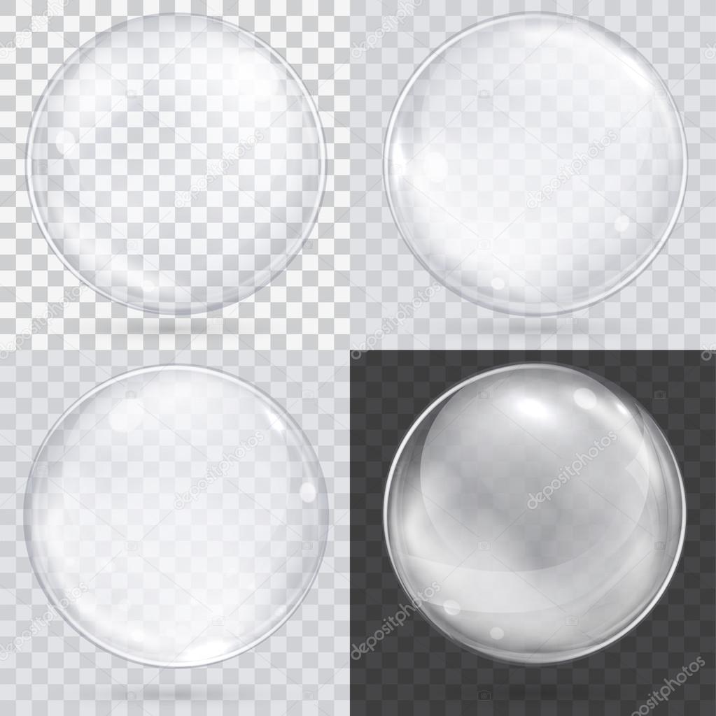 White transparent glass sphere on a checkered background. Set of