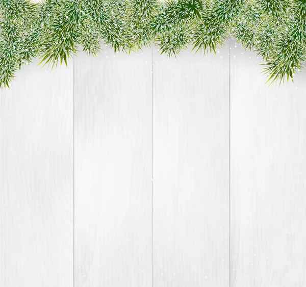 Winter christmas houten achtergrond met fir takken en pluizig — Stockvector