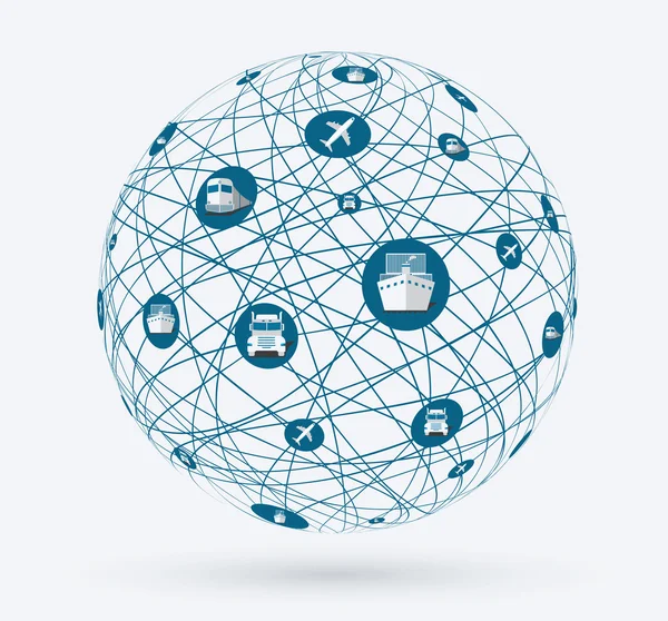 Netwerken, globale verbindingen voor services in levering goederen. — Stockvector