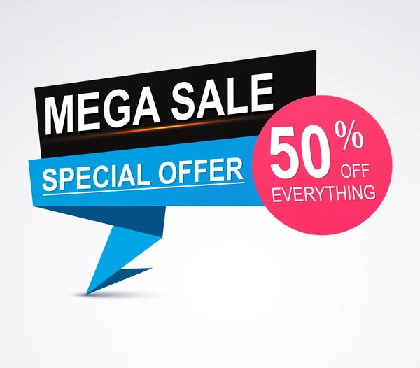 Mega sale origami paper banner 50% discount — Stock Vector