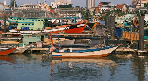 Docked Traditional Wooden Fishing Boats Vintage Color Effect Terengganu Malaysia — Stock Photo, Image