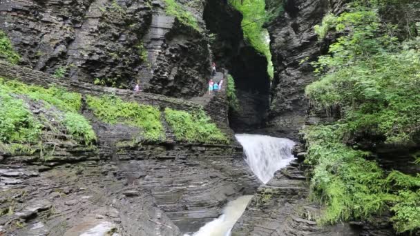 Turistas en Watkins Glen gorge — Vídeos de Stock