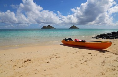 Lanikai sahilinde kano - Oahu, Hawaii