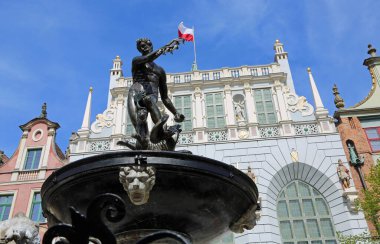 Neptün Çeşmesi ve Artus Sarayı - 17. yüzyıl - Gdansk, Polonya