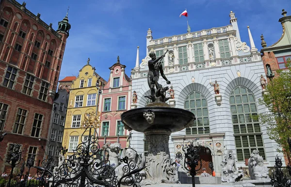 Neptunbrunnen Auf Dem Langen Markt Jahrhundert Danzig Polen — Stockfoto