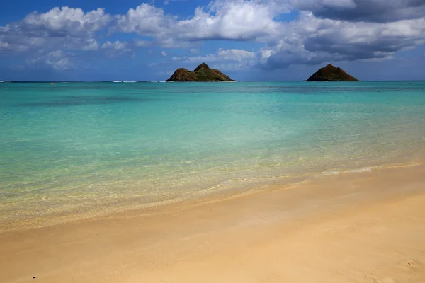 Lanikai Beach Mokulua ikiz adalar veya Moks - Oahu, Hawaii da bilinen Adaları ile