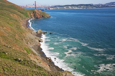 Black beach on Golden Gate Strai